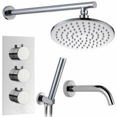 Kallatti Thermostatic Shower Mixer Kit with 200mm Round Head - Hand Held &amp; Bath Filler Tap 
