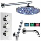 Kallatti Shower with 8&quot; Round LED Head, Bath Filler and Handheld 