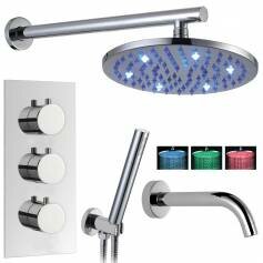 Kallatti Thermostatic Shower Mixer Kit with 200mm Round LED Head - Hand Held &amp; Bath Filler Tap 