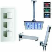 Coban Shower with 8&quot; Square LED Head, Bath Filler and Handheld 