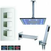 Coban Shower with 12&quot; Square LED Head, Bath Filler and Handheld 