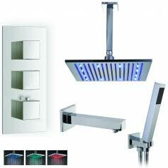 Coban Thermostatic Shower Mixer Kit with 305mm Square LED Head - Hand Held &amp; Bath Filler Tap 