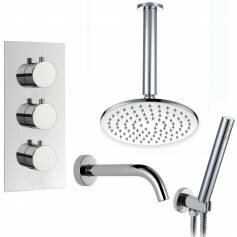 Coban Thermostatic Shower Mixer Kit with 200mm Round Head - Hand Held &amp; Bath Filler Tap 