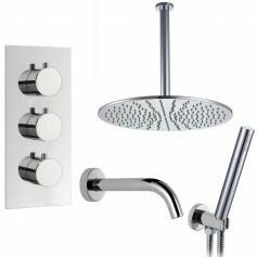 Coban Thermostatic Shower Mixer Kit with 400mm Round Head - Hand Held &amp; Bath Filler Tap 
