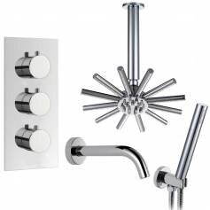 Coban Thermostatic Shower Mixer Kit with 220mm Star Head - Hand Held &amp; Bath Filler Tap 