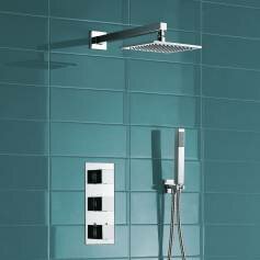 Hannoki Thermostatic Shower Mixer Kit with 195mm Square Head - Hand Held &amp; Overflow Bath Filler Tap 