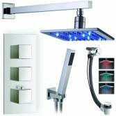 Hannoki Shower with 8&quot; Square LED Head, Handheld and Overflow Filler 