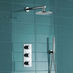 Hannoki Thermostatic Shower Mixer Kit with 200mm Round Head - Hand Held &amp; Overflow Bath Filler Tap 