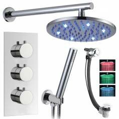 Hannoki Thermostatic Shower Mixer Kit with 200mm Round LED Head - Hand Held &amp; Overflow Bath Filler Tap 