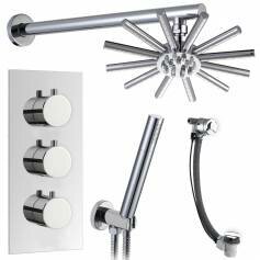 Hannoki Thermostatic Shower Mixer Kit with 220mm Star Head - Hand Held &amp; Overflow Bath Filler Tap 