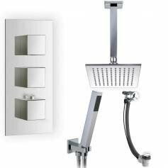 Tinago Thermostatic Shower Mixer Kit with 195mm Square Head - Hand Held &amp; Overflow Bath Filler Tap 