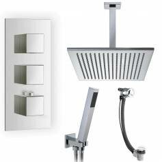 Tinago Thermostatic Shower Mixer Kit with 305mm Square Head - Hand Held &amp; Overflow Bath Filler Tap 