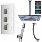 Tinago Shower with 12&quot; Square LED Head, Handheld and Overflow Filler 