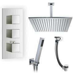 Tinago Thermostatic Shower Mixer Kit with 400mm Square Head - Hand Held &amp; Overflow Bath Filler Tap 