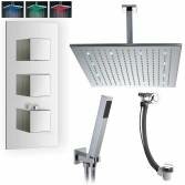 Tinago Shower with 16&quot; Square LED Head, Handheld and Overflow Filler 