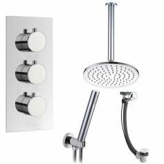 Tinago Thermostatic Shower Mixer Kit with 200mm Round Head - Hand Held &amp; Overflow Bath Filler Tap 