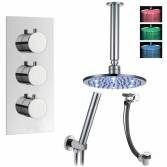 Tinago Shower with 8&quot; Round LED Head, Handheld and Overflow Filler 