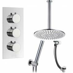 Tinago Thermostatic Shower Mixer Kit with 300mm Round Head - Hand Held &amp; Overflow Bath Filler Tap 