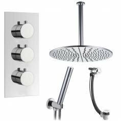 Tinago Thermostatic Shower Mixer Kit with 400mm Round Head - Hand Held &amp; Overflow Bath Filler Tap 