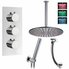 Tinago Thermostatic Shower Mixer Kit with 400mm Round LED Head - Hand Held &amp; Overflow Bath Filler Tap 
