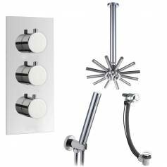 Tinago Thermostatic Shower Mixer Kit with 220mm Star Head - Hand Held &amp; Overflow Bath Filler Tap 