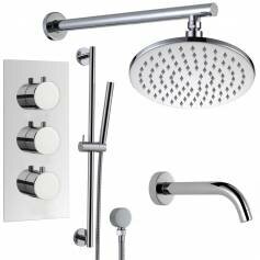 Ravana Thermostatic Shower Mixer Kit with 200mm Round Head - Hand Held &amp; Bath Filler Tap 