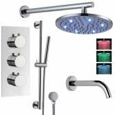 Ravana Shower with 8&quot; Round LED Head, Bath Filler and Handheld 