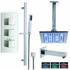 Borov Thermostatic Shower Mixer Kit with 195mm Square LED Head - Hand Held &amp; Bath Filler Tap 