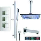 Borov Shower with 12&quot; Square LED Head, Bath Filler and Handheld 