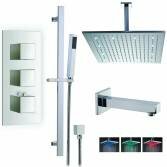 Borov Shower with 16&quot; Square LED Head, Bath Filler and Handheld 