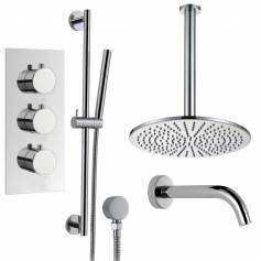 Borov Thermostatic Shower Mixer Kit with 300mm Round Head - Hand Held &amp; Bath Filler Tap 
