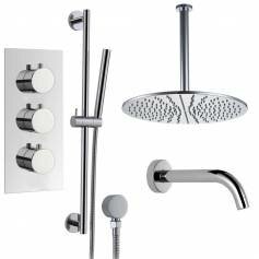 Borov Thermostatic Shower Mixer Kit with 400mm Round Head - Hand Held &amp; Bath Filler Tap 