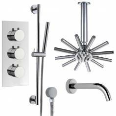 Borov Thermostatic Shower Mixer Kit with 220mm Star Head - Hand Held &amp; Bath Filler Tap 