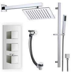 Serio Thermostatic Shower Mixer Kit with 195mm Square Head - Hand Held &amp; Overflow Bath Filler Tap 