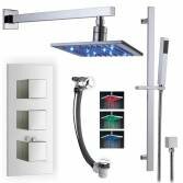 Serio Shower with 8&quot; Square LED Head, Handheld and Overflow Filler 