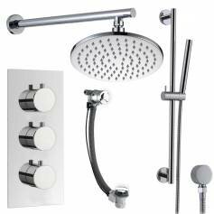 Serio Thermostatic Shower Mixer Kit with 200mm Round Head - Hand Held &amp; Overflow Bath Filler Tap 