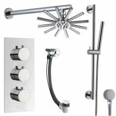 Serio Thermostatic Shower Mixer Kit with 220mm Star Head - Hand Held &amp; Overflow Bath Filler Tap 