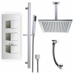 Prenn Thermostatic Shower Mixer Kit with 305mm Square Head - Hand Held &amp; Overflow Bath Filler Tap 