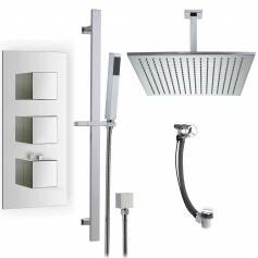 Prenn Thermostatic Shower Mixer Kit with 400mm Square Head - Hand Held &amp; Overflow Bath Filler Tap 