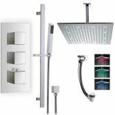 Prenn Shower with 16&quot; Square LED Head, Handheld and Overflow Filler 