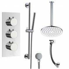 Prenn Thermostatic Shower Mixer Kit with 200mm Round Head - Hand Held &amp; Overflow Bath Filler Tap 