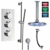 Prenn Shower with 8&quot; Round LED Head, Handheld and Overflow Filler 