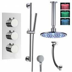 Prenn Thermostatic Shower Mixer Kit with 200mm Round LED Head - Hand Held &amp; Overflow Bath Filler Tap 