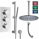 Prenn Shower with 16&quot; Round LED Head, Handheld and Overflow Filler 