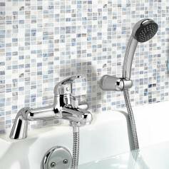 Sleek Modern Bathroom Chrome Bath Filler Mixer Tap with Hand Held Shower 