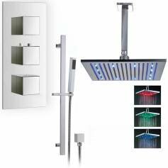 Rhine Thermostatic Shower Mixer Kit with 305mm Square LED Head - Hand Held 