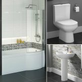 1600x850mm Cesar P Shaped Right Handed Shower Bath Suite