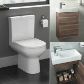 Cesar Toilet & 400mm Slimline Wall Hung Basin Cabinet Cloakroom Set - Walnut