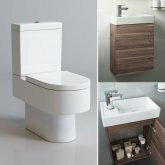 Clermont Toilet & 400mm Slimline Wall Hung Basin Cabinet Cloakroom Set - Walnut