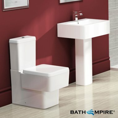 Close Coupled Toilet and Pedestal Basin Set | Square Design - BathEmpire